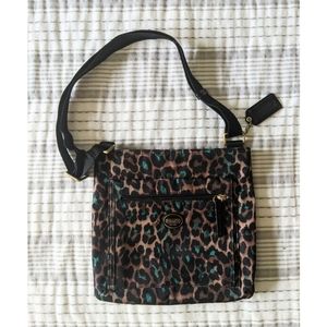 Coach Teal Animal Print Nylon Crossbody